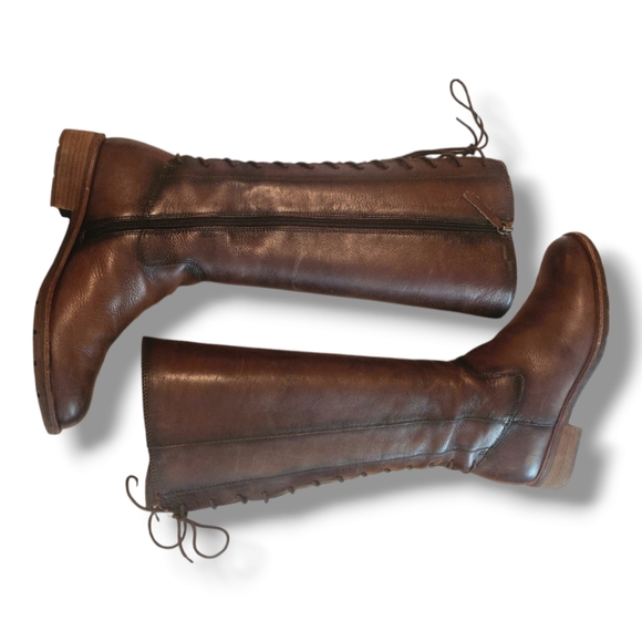 Sofft Sharnell II, Brown Leather Knee-High Boots, zip and tie - Picture 2 of 13